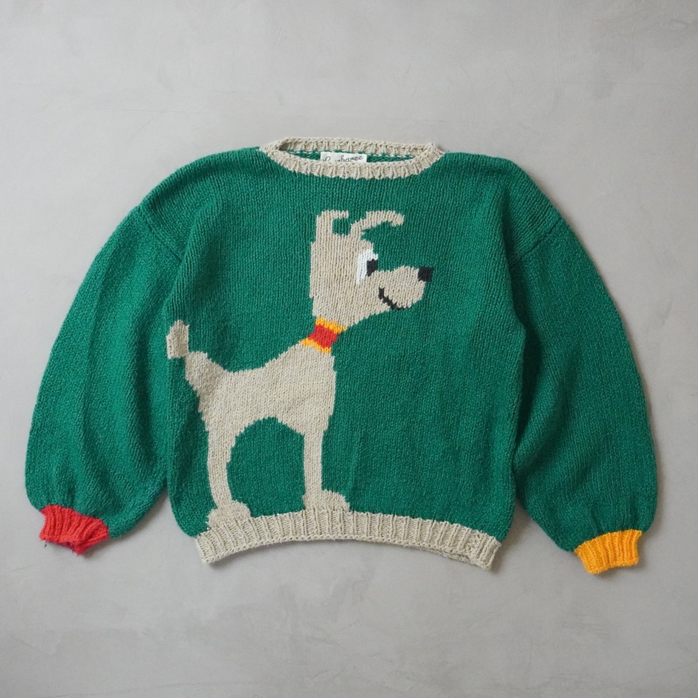 Vintage Carbaree Dog Intarsia Knit Sweater Medium Green Novelty Animal 90s Y2K